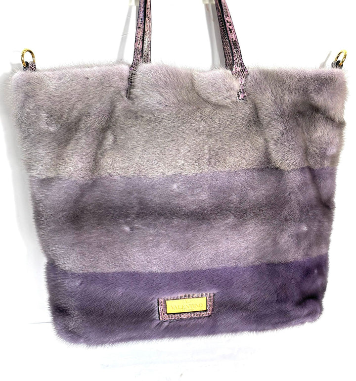 VALENTINO PURPLE OMBRE STRIPED MINK TOTE