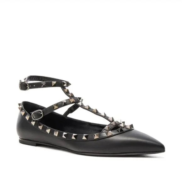 VALENTINO ROCKSTUD ANKLE STRAP FLATS
