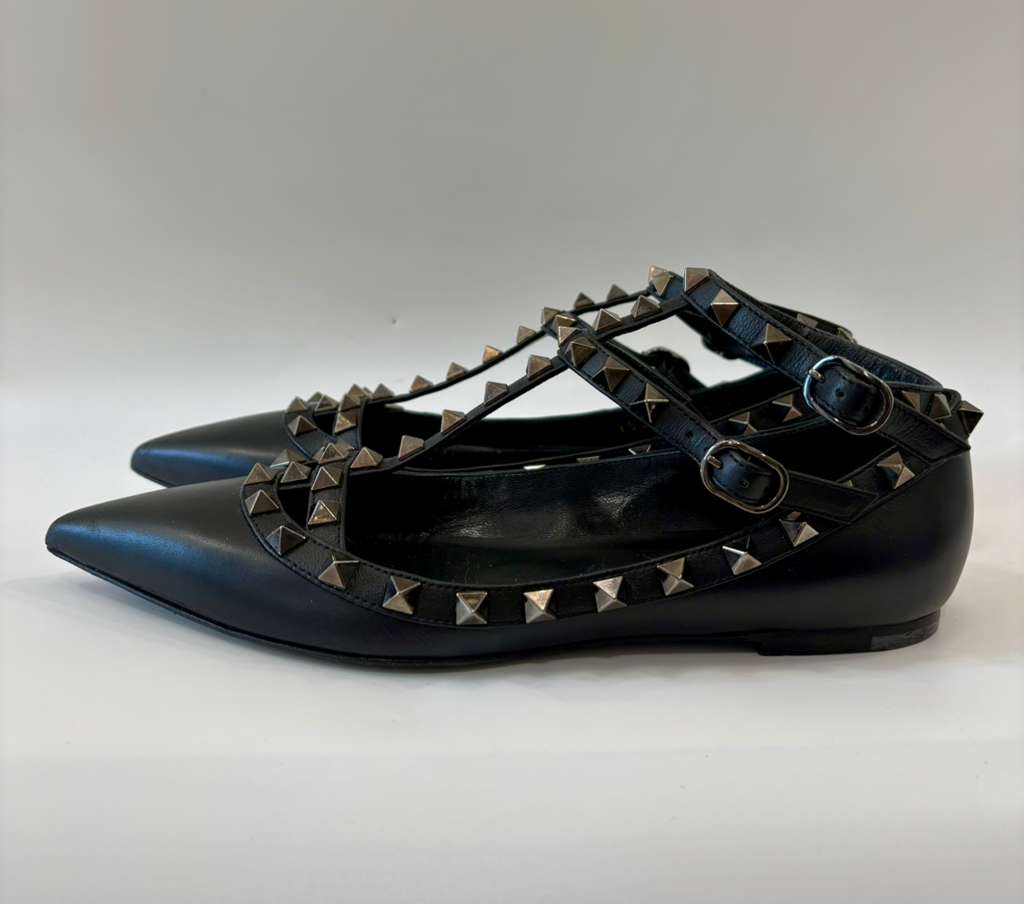 VALENTINO ROCKSTUD ANKLE STRAP FLATS