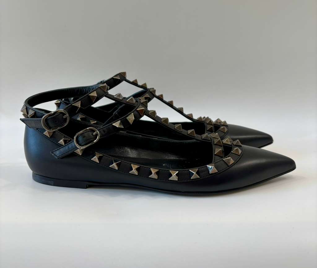 VALENTINO ROCKSTUD ANKLE STRAP FLATS