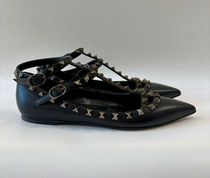 VALENTINO ROCKSTUD ANKLE STRAP FLATS