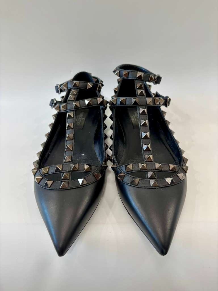 VALENTINO ROCKSTUD ANKLE STRAP FLATS