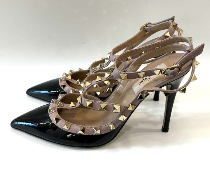 VALENTINO ROCKSTUD 100 PATENT CAGED PUMPS