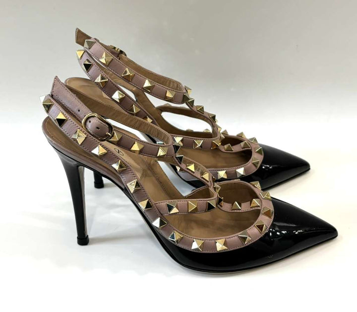 VALENTINO ROCKSTUD 100 PATENT CAGED PUMPS