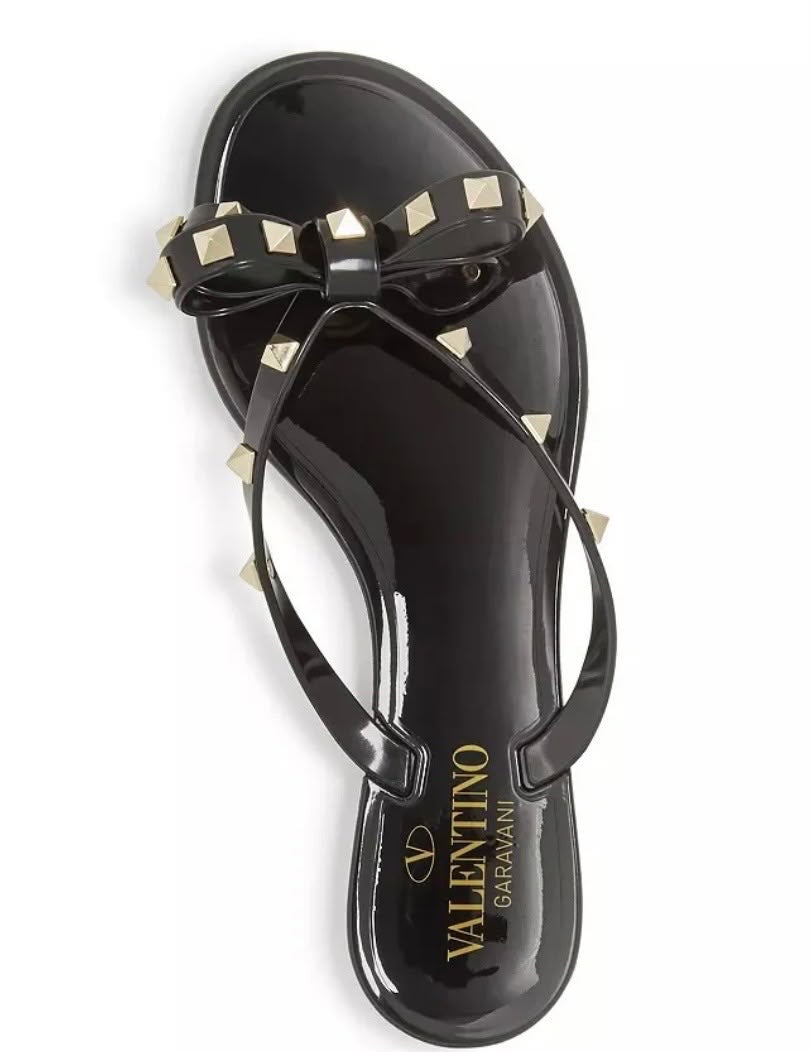 VALENTINO GARAVANI ROCKSTUD PVC THONG SANDAL MULES