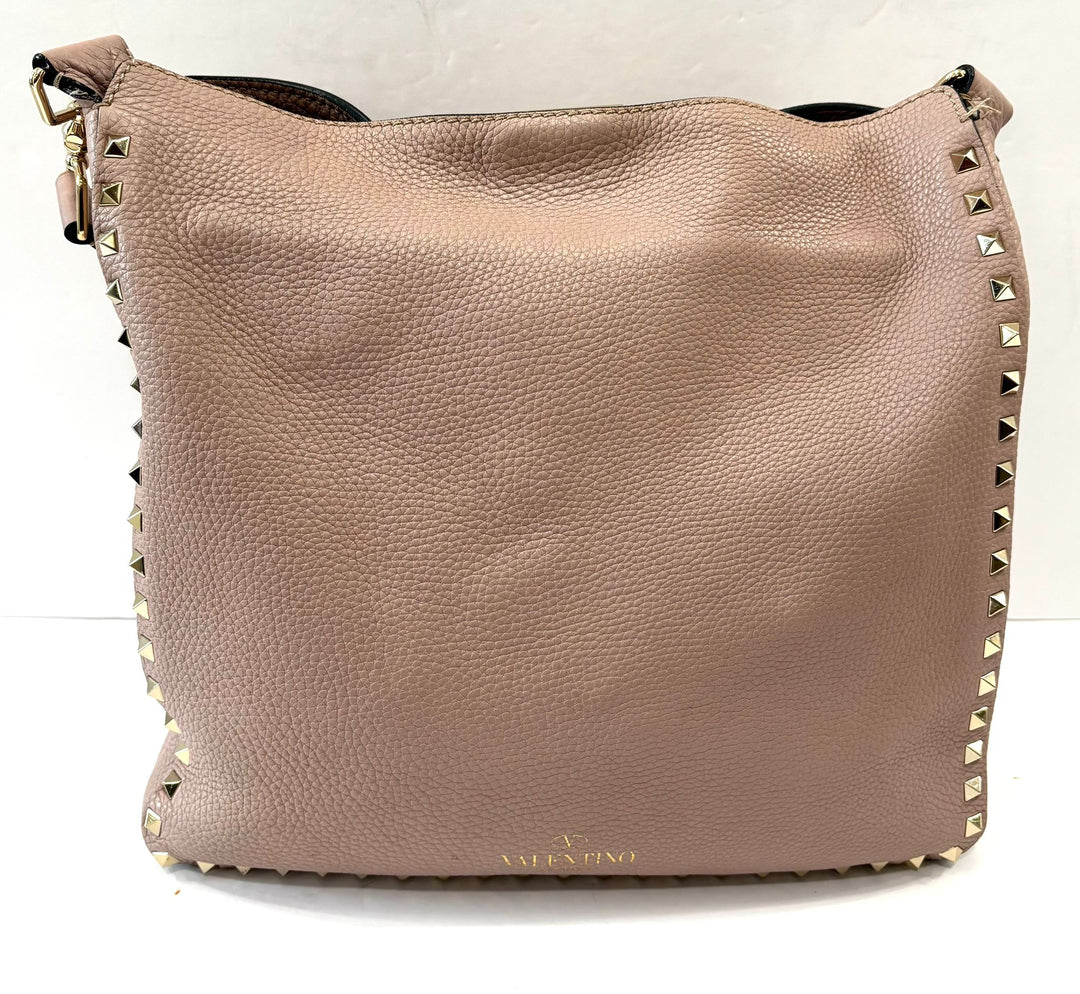VALENTINO ROCKSTUD PEBBLED CALFSKIN LEATHER SHOULDER BAG