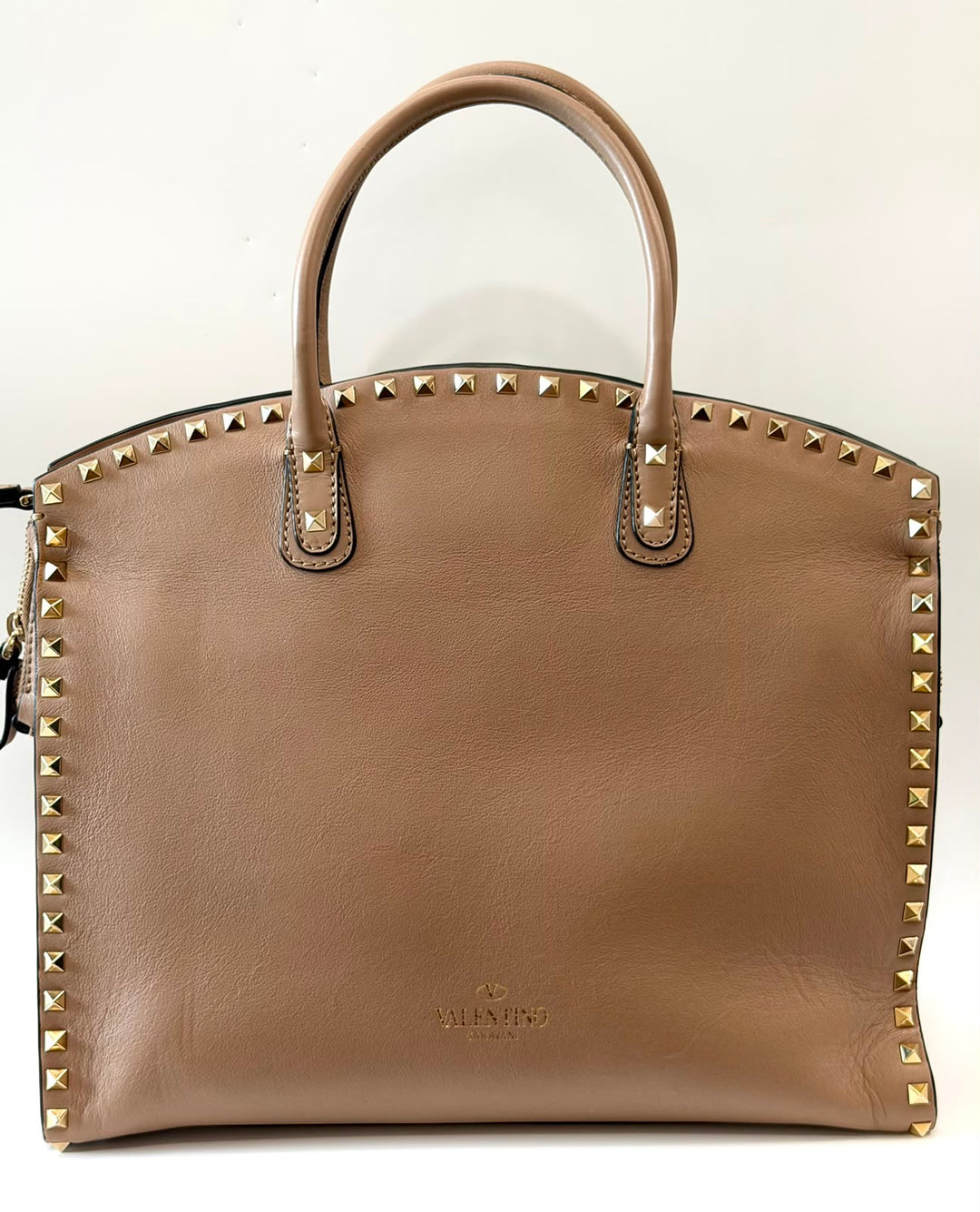 VALENTINO ROCKSTUD STUDDED LARGE DOME CALFSKIN LEATHER BAG