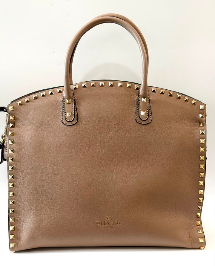VALENTINO ROCKSTUD STUDDED LARGE DOME CALFSKIN LEATHER BAG