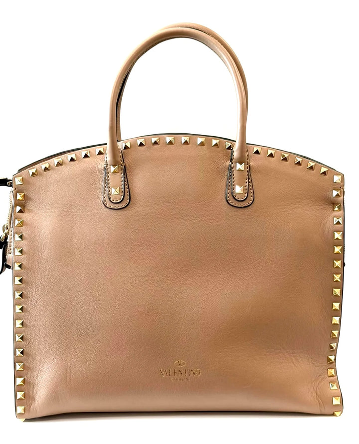 VALENTINO ROCKSTUD STUDDED LARGE DOME CALFSKIN LEATHER BAG
