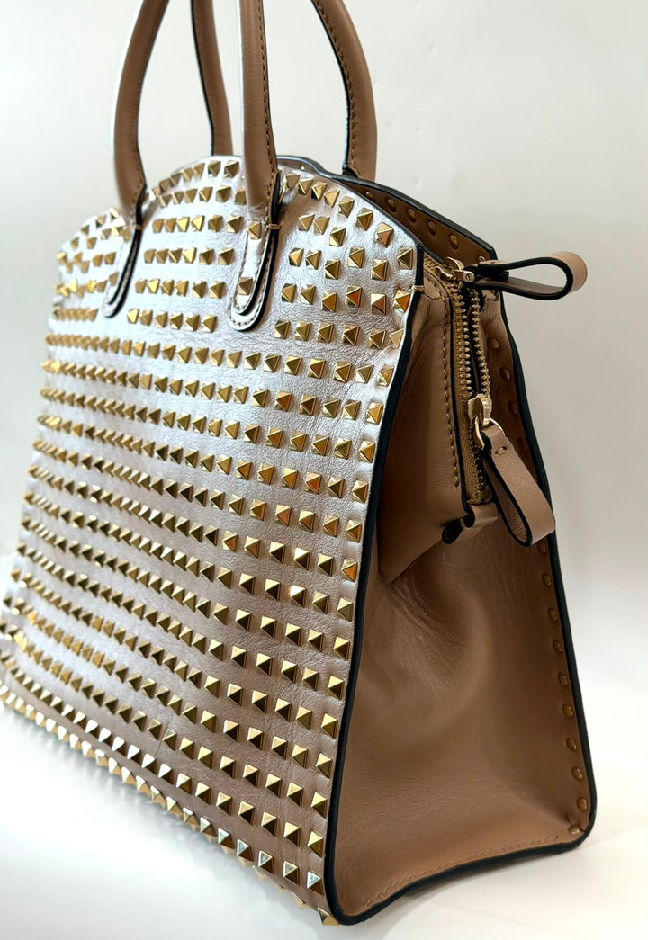 VALENTINO ROCKSTUD STUDDED LARGE DOME CALFSKIN LEATHER BAG