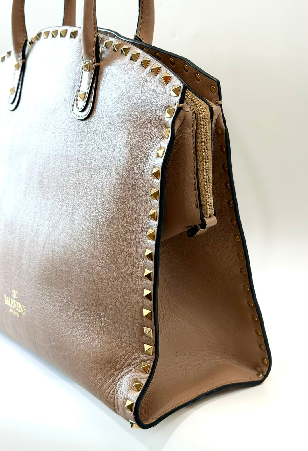 VALENTINO ROCKSTUD STUDDED LARGE DOME CALFSKIN LEATHER BAG