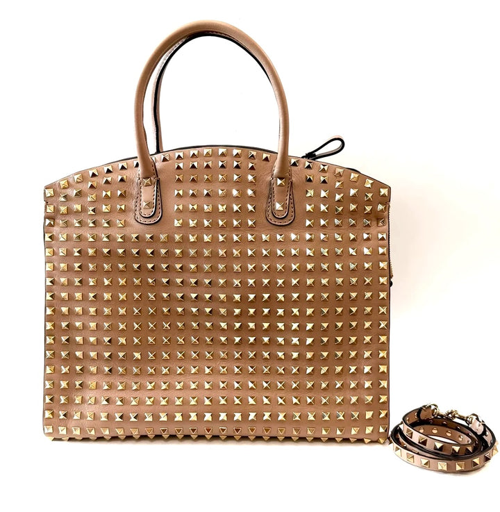 VALENTINO ROCKSTUD STUDDED LARGE DOME CALFSKIN LEATHER BAG