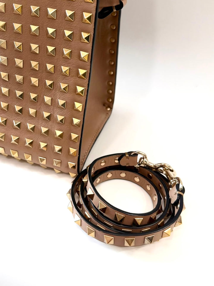 VALENTINO ROCKSTUD STUDDED LARGE DOME CALFSKIN LEATHER BAG