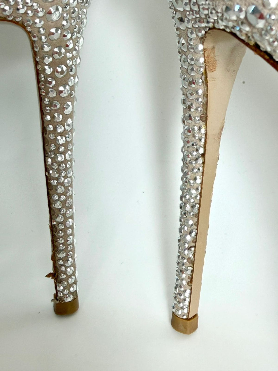 VALENTINO SUEDE CRYSTAL PEEP TOE STRAP PLATFORM PUMPS