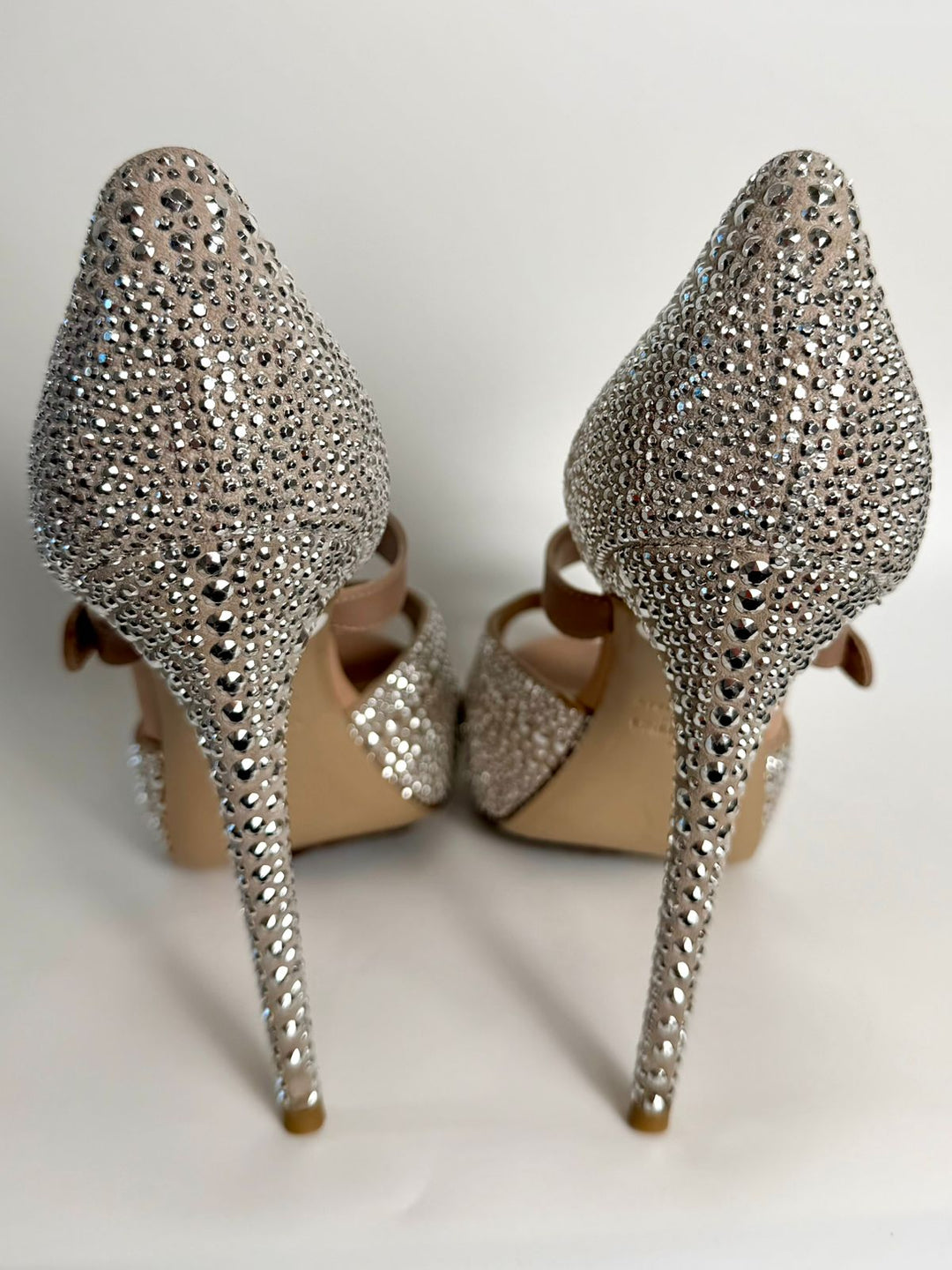VALENTINO SUEDE CRYSTAL PEEP TOE STRAP PLATFORM PUMPS
