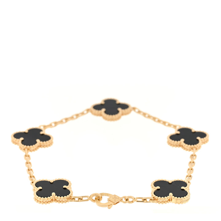 VAN CLEEF &amp; ARPELS 18K GOLD BLACK ONYX VINTAGE ALHAMBRA 5 MOTIFS BRACELET
