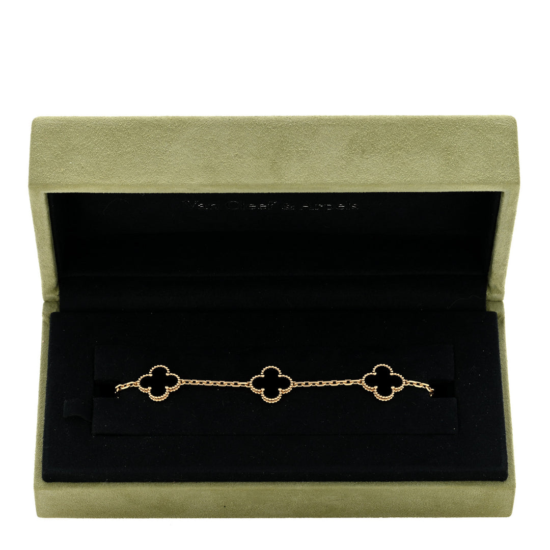 VAN CLEEF &amp; ARPELS 18K GOLD BLACK ONYX VINTAGE ALHAMBRA 5 MOTIFS BRACELET