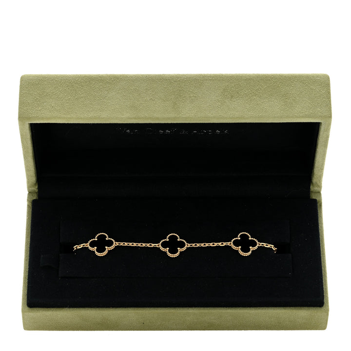 VAN CLEEF &amp; ARPELS 18K GOLD BLACK ONYX VINTAGE ALHAMBRA 5 MOTIFS BRACELET