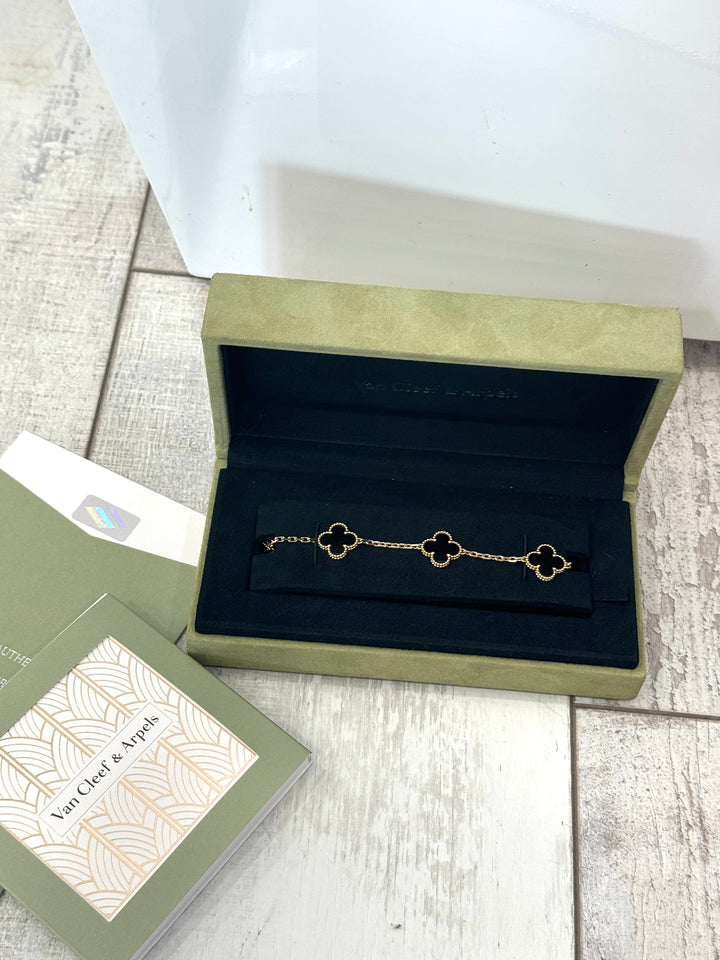 VAN CLEEF &amp; ARPELS 18K GOLD BLACK ONYX VINTAGE ALHAMBRA 5 MOTIFS BRACELET