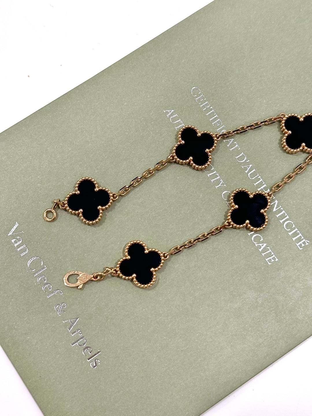 VAN CLEEF &amp; ARPELS 18K GOLD BLACK ONYX VINTAGE ALHAMBRA 5 MOTIFS BRACELET