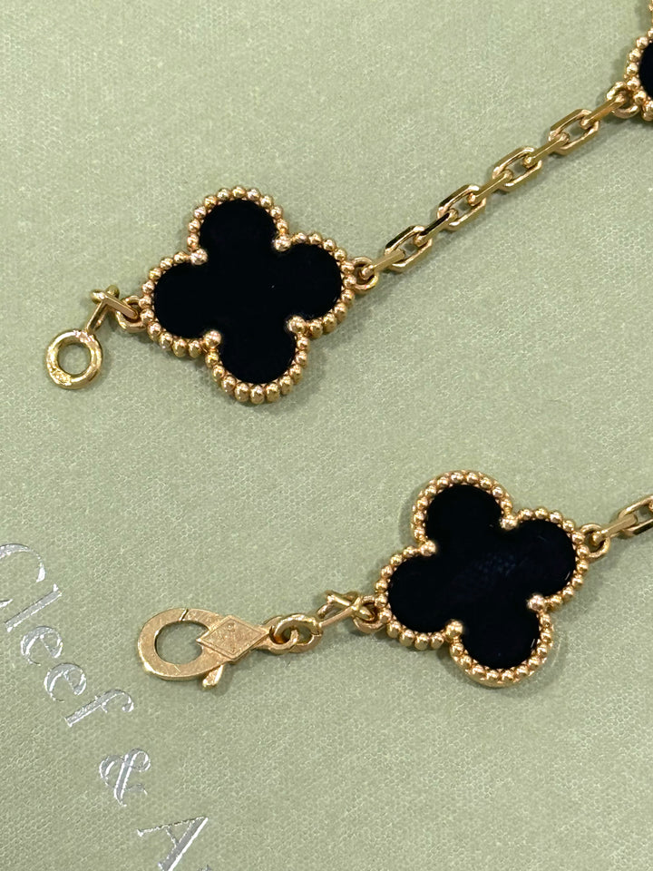 VAN CLEEF &amp; ARPELS 18K GOLD BLACK ONYX VINTAGE ALHAMBRA 5 MOTIFS BRACELET