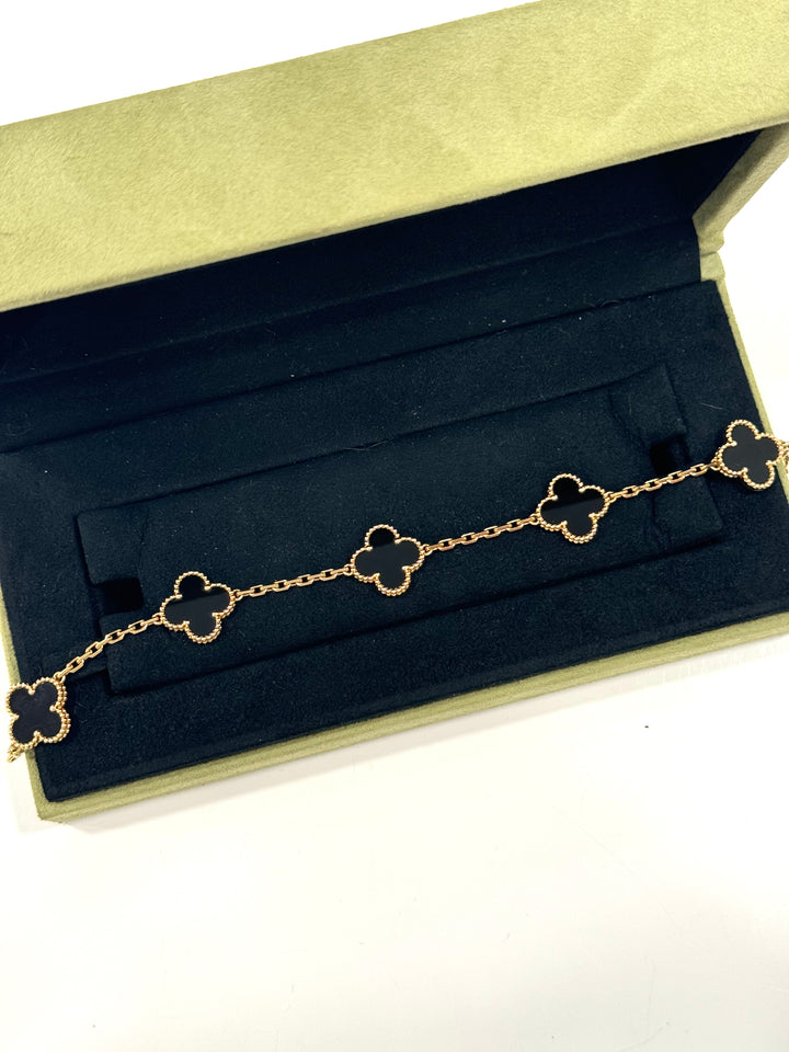 VAN CLEEF &amp; ARPELS 18K GOLD BLACK ONYX VINTAGE ALHAMBRA 5 MOTIFS BRACELET