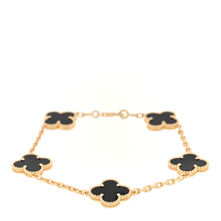 VAN CLEEF &amp; ARPELS 18K GOLD BLACK ONYX VINTAGE ALHAMBRA 5 MOTIFS BRACELET