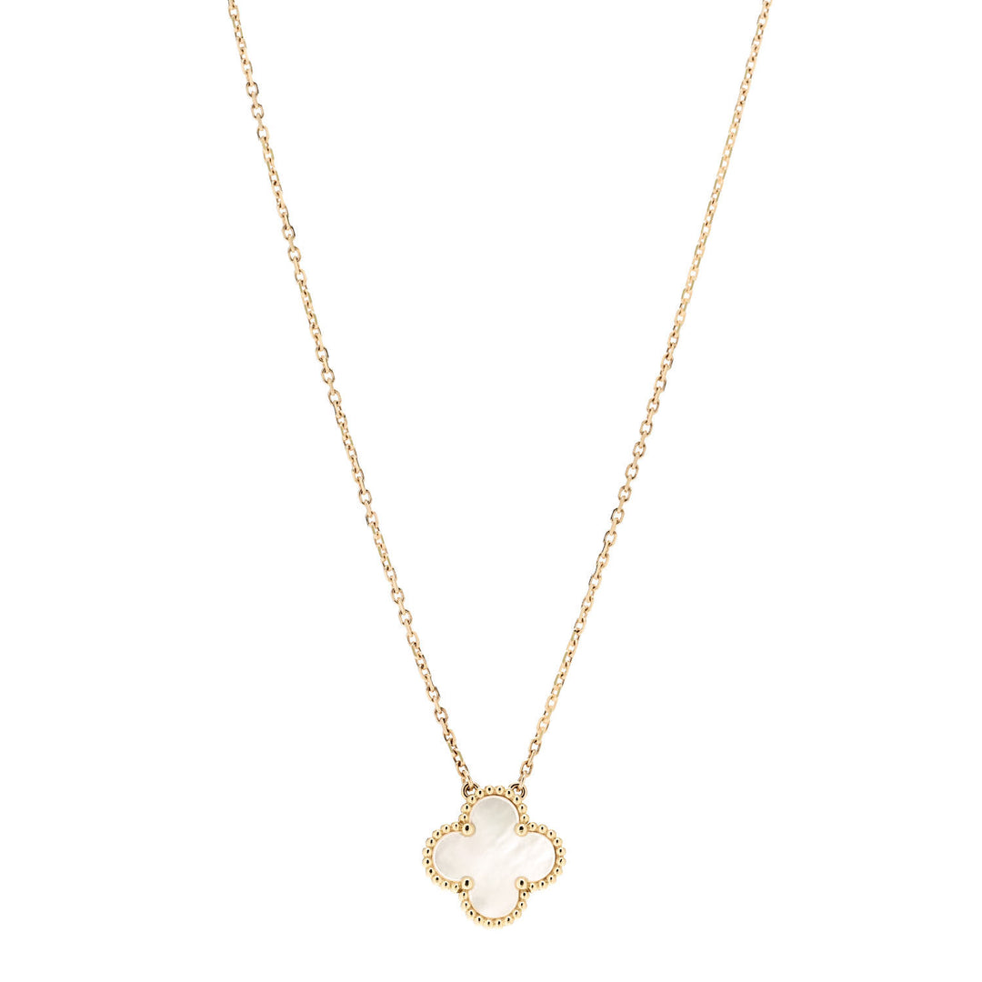 VAN CLEEF &amp; ARPELS 18K GOLD MOTHER OF PEARL ALHAMBRA PENDANT NECKLACE
