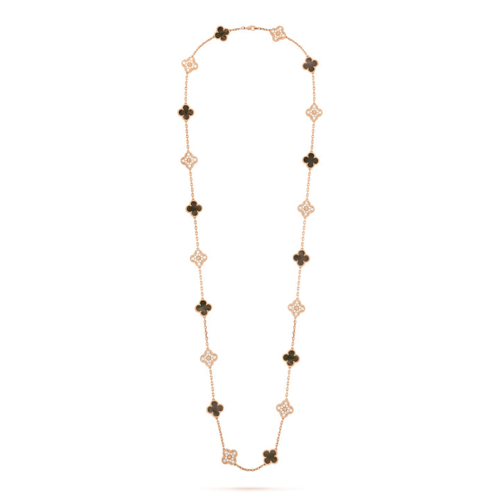VAN CLEEF &amp; ARPELS VINTAGE ALHAMBRA 20 MOTIFS 18K GOLD DIAMOND MOTHER OF PEARL NECKLACE