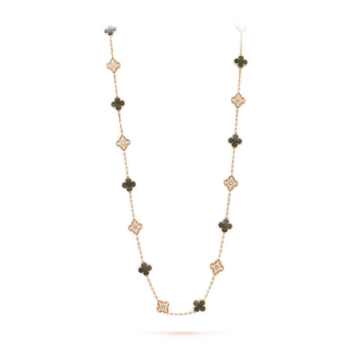 VAN CLEEF &amp; ARPELS VINTAGE ALHAMBRA 20 MOTIFS 18K GOLD DIAMOND MOTHER OF PEARL NECKLACE