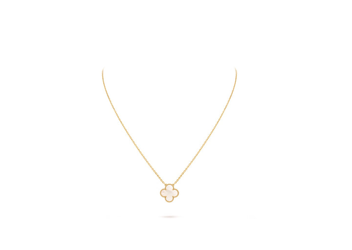 VCA SWEET MOP 18K GOLD ALHAMBRA PENDANT NECKLACE