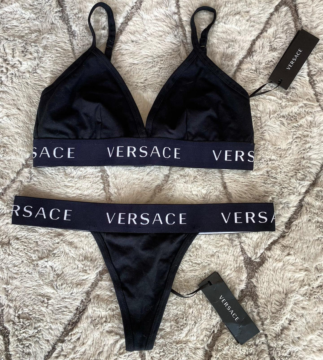VERSACE LOGO TRIANGLE BRALETTE &amp; UNDERWEAR SET
