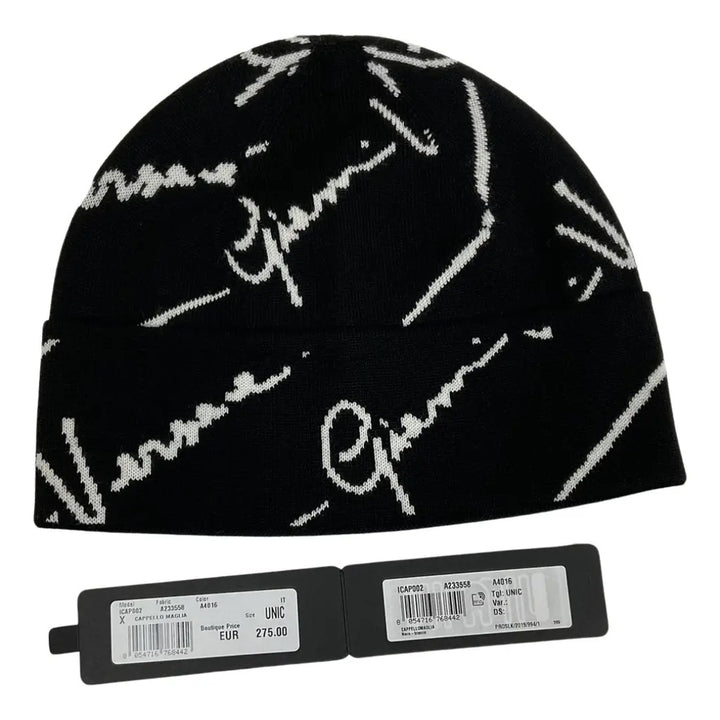 VERSACE GV LOGO JACQUARD WOOL SCARF &amp; BEANIE
