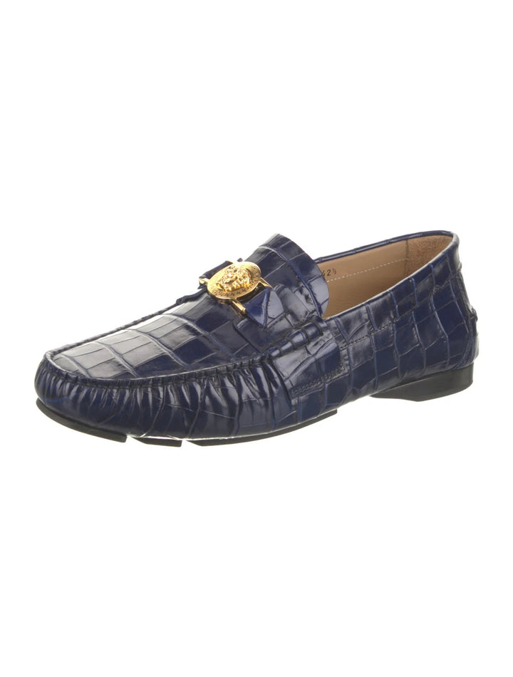 VERSACE CROC EMBOSSED LEATHER LA MEDUSA LOAFERS