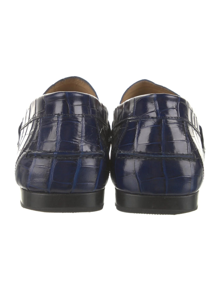 VERSACE CROC EMBOSSED LEATHER LA MEDUSA LOAFERS