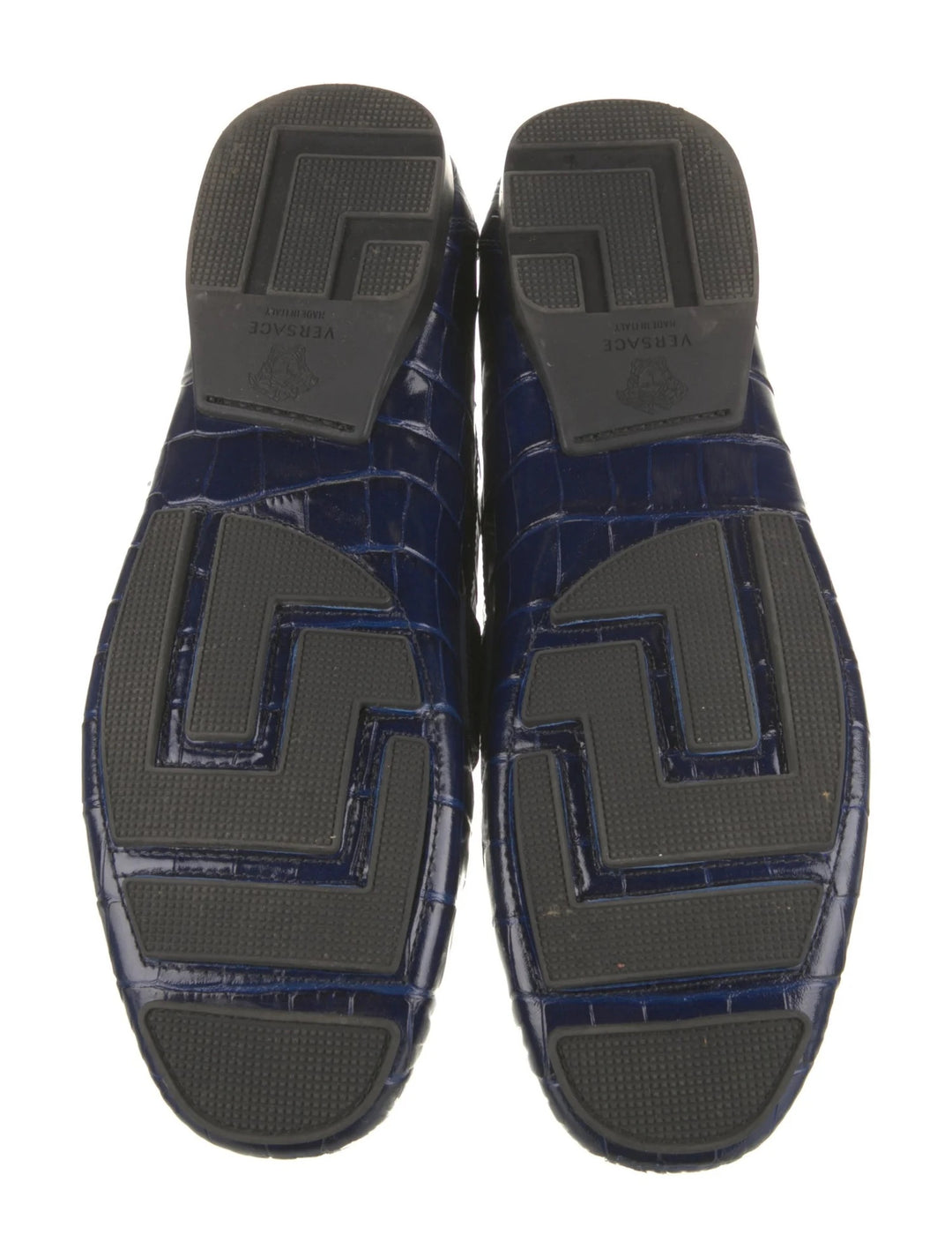 VERSACE CROC EMBOSSED LEATHER LA MEDUSA LOAFERS