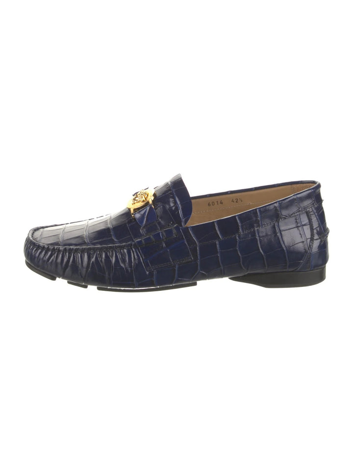VERSACE CROC EMBOSSED LEATHER LA MEDUSA LOAFERS