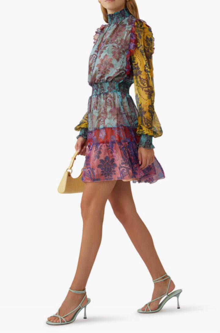 VERSACE JEANS COUTURE FLORAL HIGH NECK CHIFFON DRESS