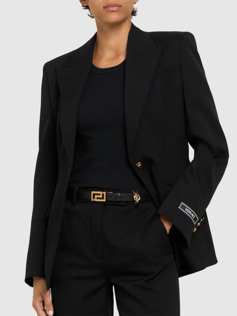 VERSACE GRECA GODDES CROC EMBOSSED LEATHER BELT