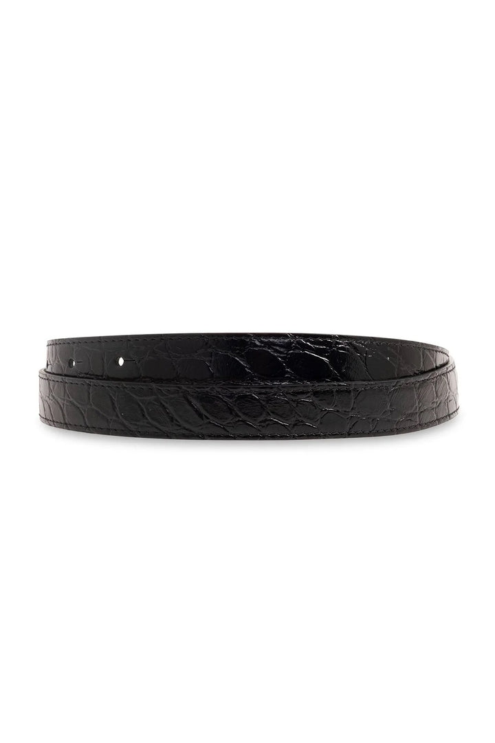 VERSACE GRECA GODDES CROC EMBOSSED LEATHER BELT