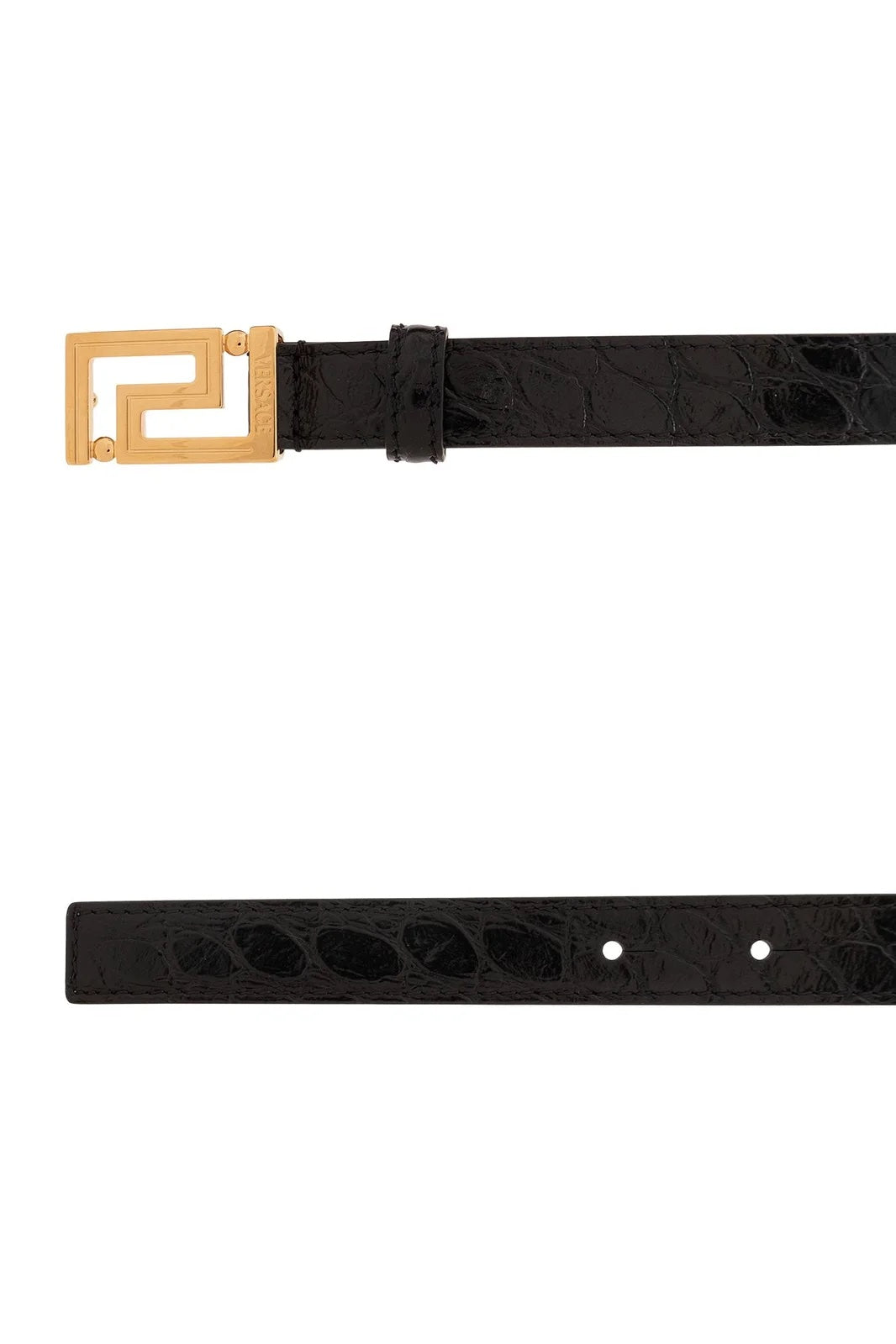 VERSACE GRECA GODDES CROC EMBOSSED LEATHER BELT