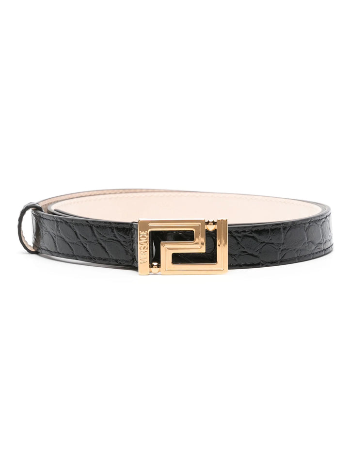 VERSACE GRECA GODDES CROC EMBOSSED LEATHER BELT