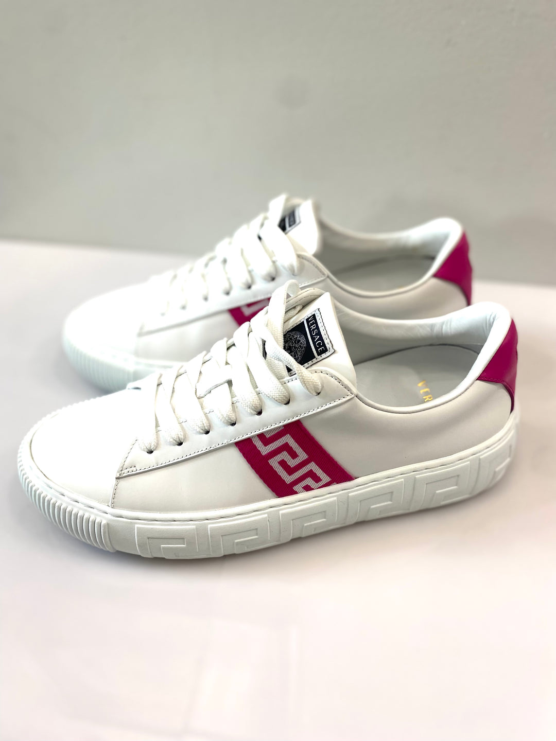 VERSACE GRECA LEATHER SNEAKERS