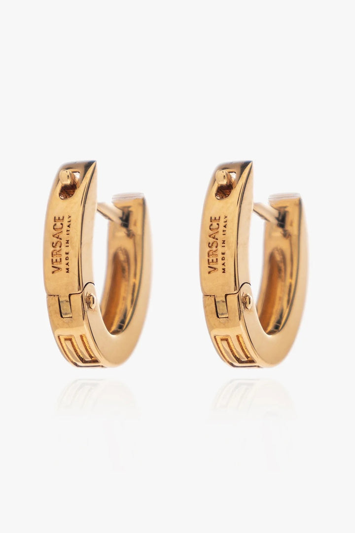 VERSACE GRECA EMBOSSED HOOP EARRINGS