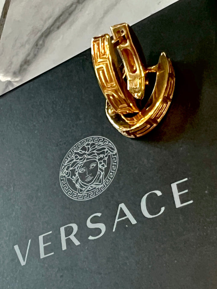 VERSACE GRECA EMBOSSED HOOP EARRINGS
