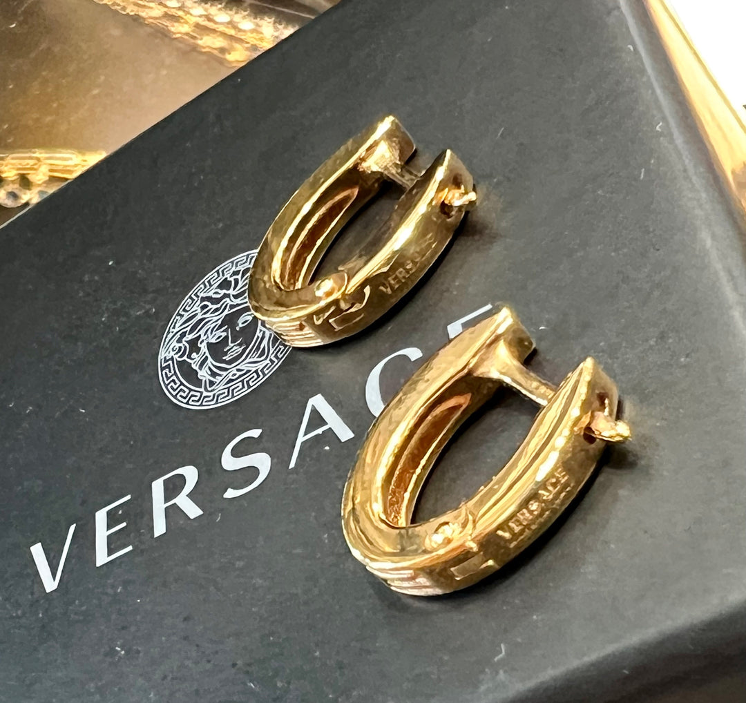 VERSACE GRECA EMBOSSED HOOP EARRINGS
