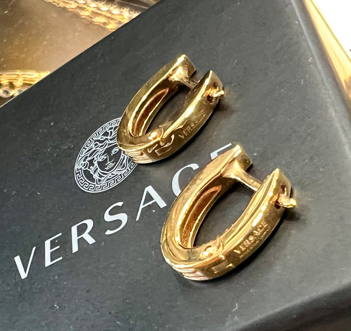 VERSACE GRECA EMBOSSED HOOP EARRINGS