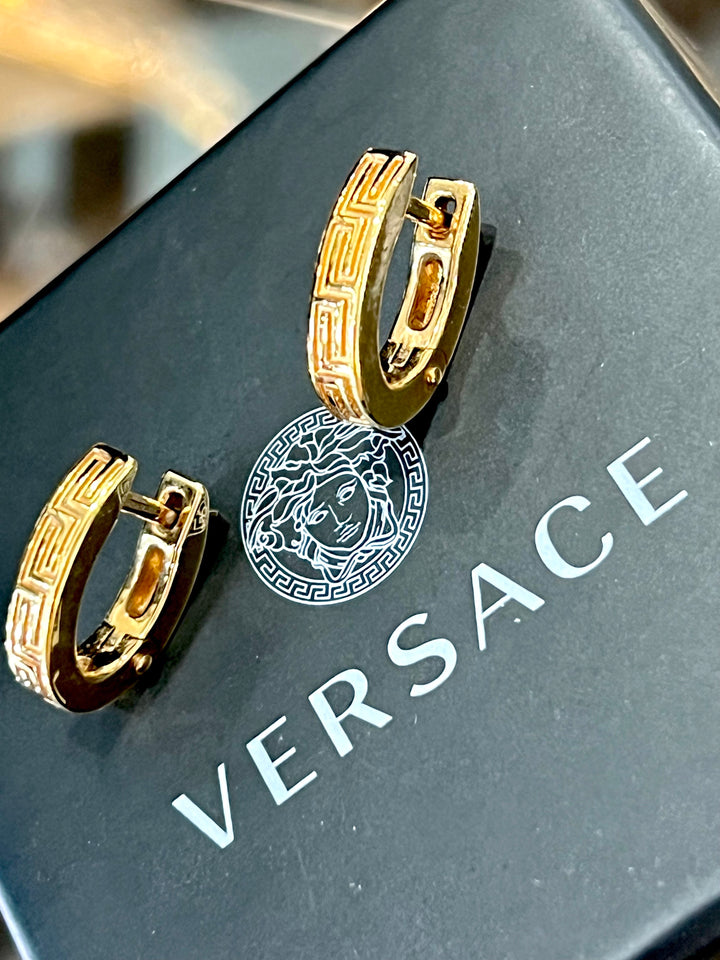 VERSACE GRECA EMBOSSED HOOP EARRINGS