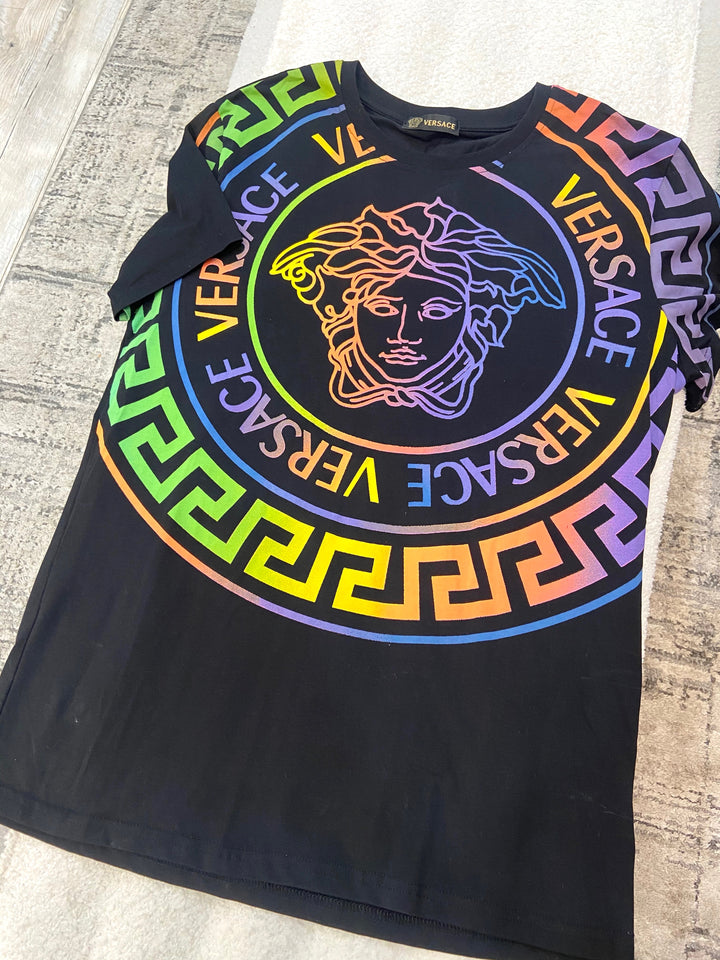 VERSACE GRECA NEON LA MEDUSA PRINT MONOGRAMMED T-SHIRT