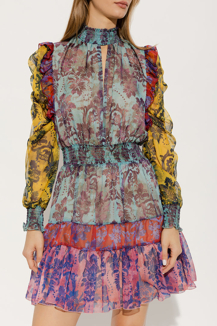 VERSACE JEANS COUTURE FLORAL HIGH NECK CHIFFON DRESS